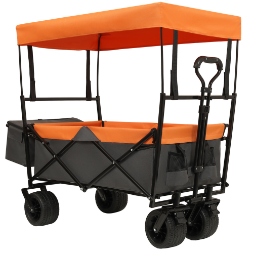 480Lbs Collapsible Wagon With Canopy,Wagon Stroller With 7 All-Terrain Wheels, Lightweight Foldable Wagon, Large Capacity For Camping, Shopping, Sports, And Garden Use,,purple With Mosquito Net