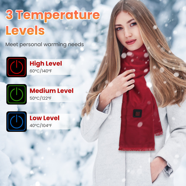 Heated Neck Wrap Warm Heated Scarf USB Powered With 3 Temperature Modes Soft Skin-Friendly Washable Scarf For Winter Camping Fishing