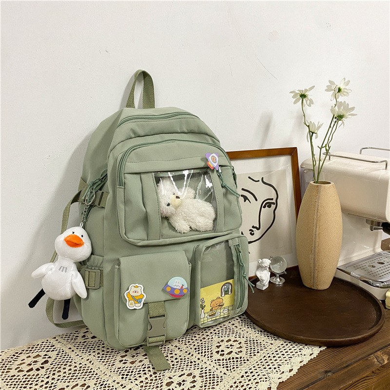 Multi-pocket Student Backpack — Green