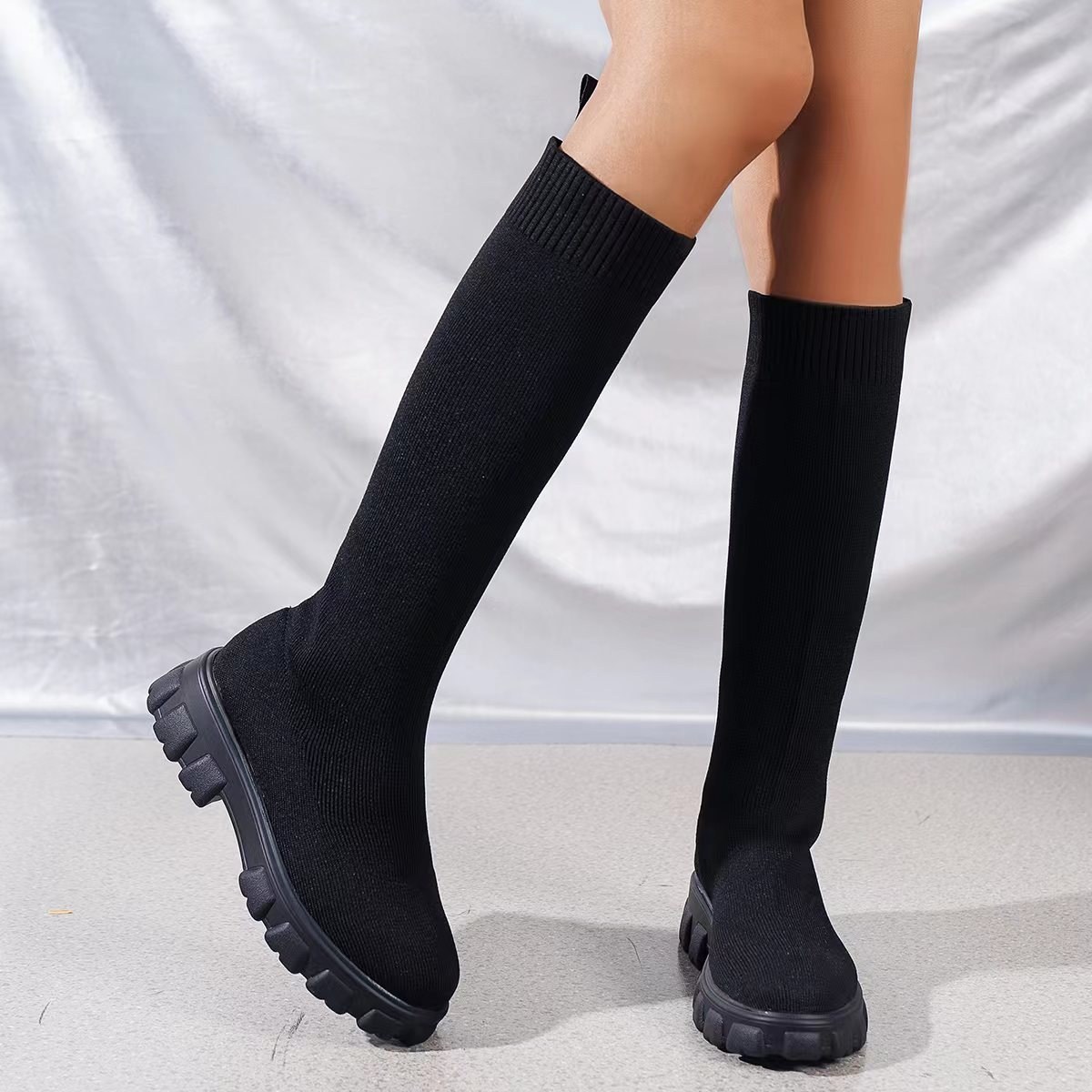 Women's Knit Winter Boots — Black-40