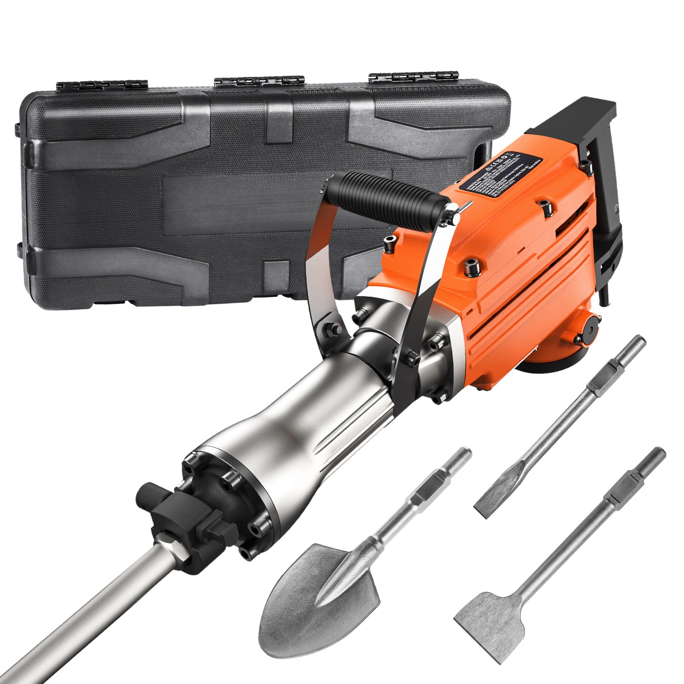 VEVOR Demolition Jack Hammer, 2200W 1400 BPM Jack Hammer Concrete Breaker, Heavy Duty Electric Jack Hammer 6pcs Chisels Bit With Gloves, Swiveling Front Handle For Trenching And Breaking Holes — Default