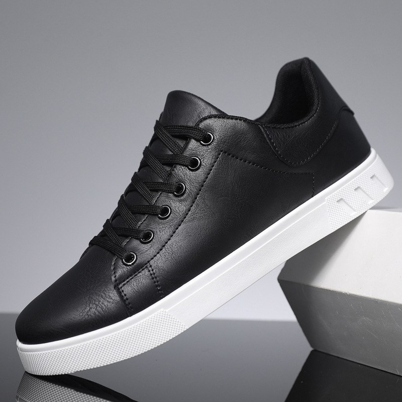 PU Lace-up Casual Shoes — Black-44