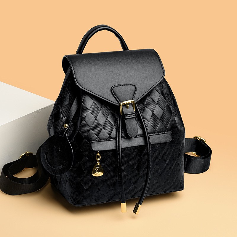 Quilted PU Mini Backpack — Black