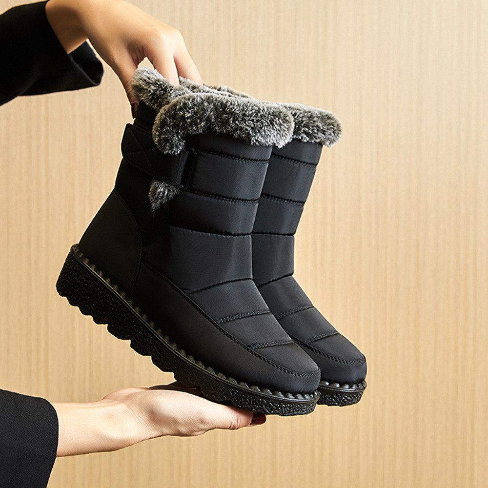 Hook-and-loop Plush Winter Boots — Black-40