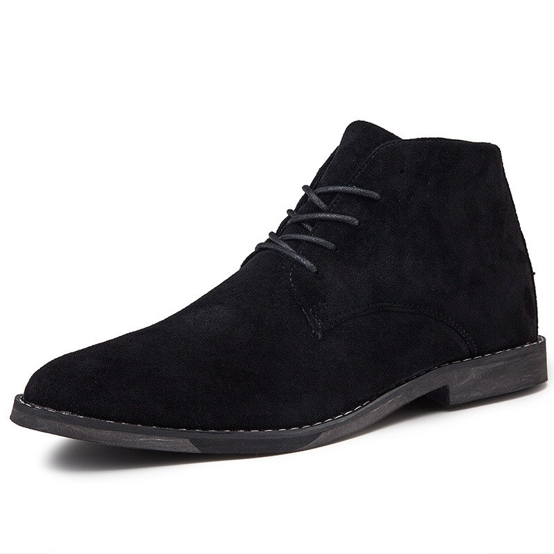 Suede Lace-up Ankle Boots — Black-43