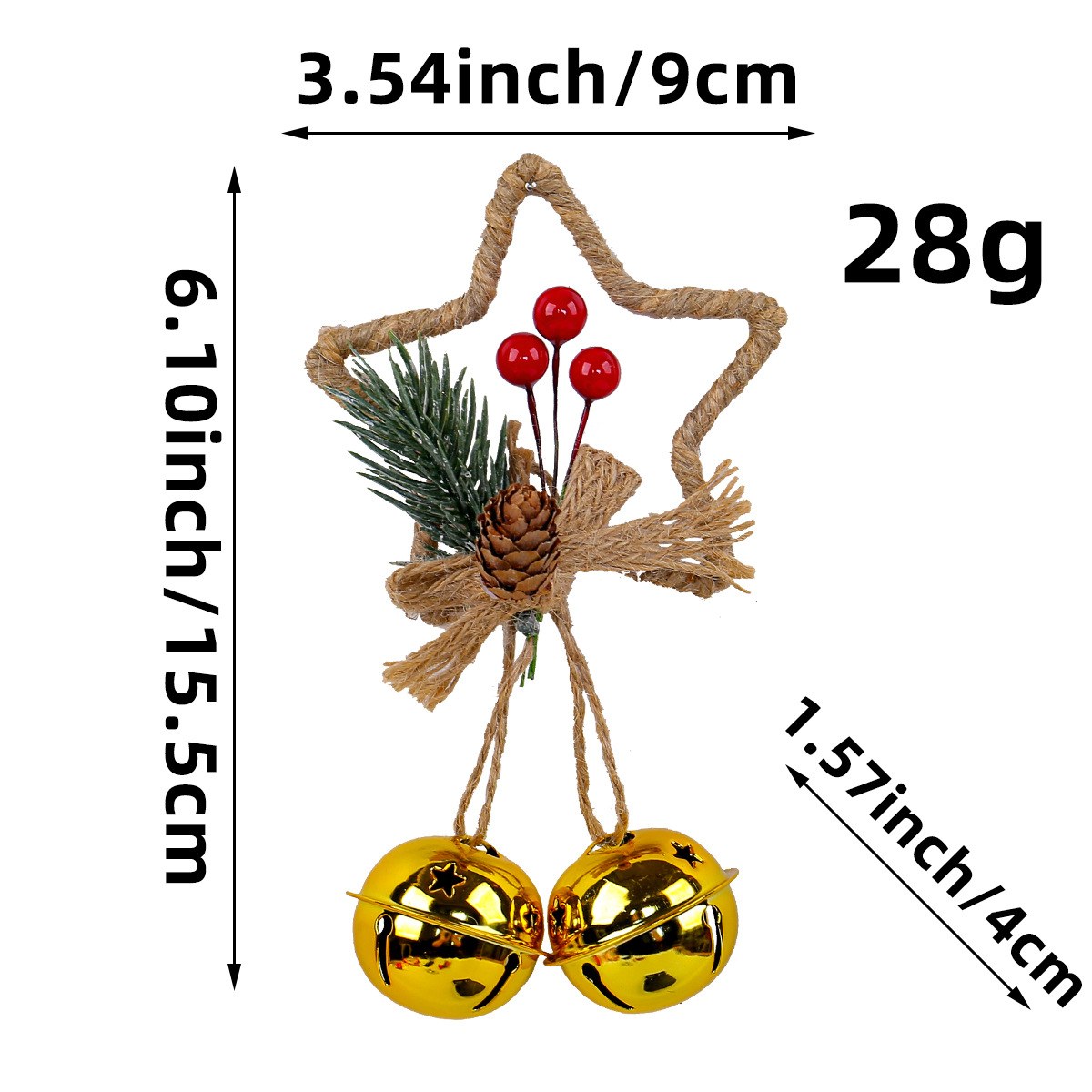 Christmas Star & Bell Hanging Ornament — Gold