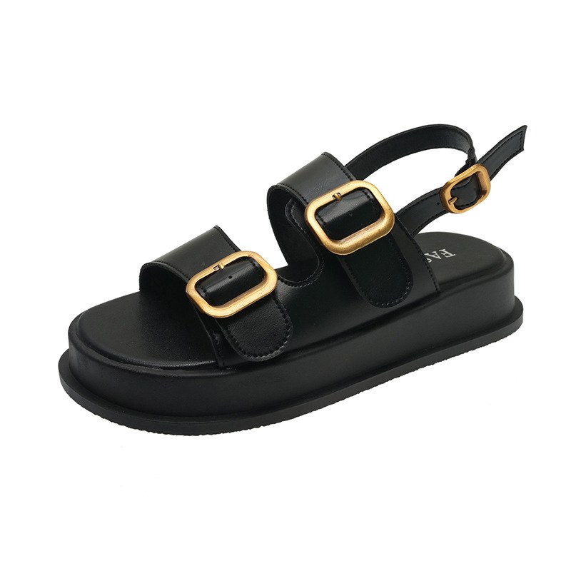 Double-buckle Platform Sandals — Black Upgrade-38