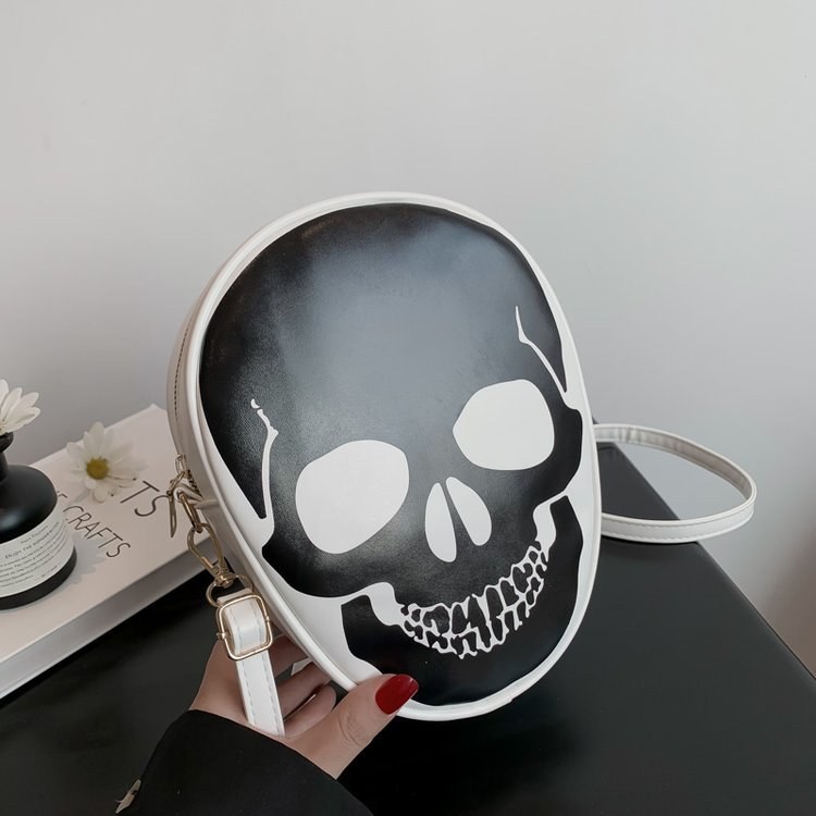 Halloween Skull Shoulder Bag — White