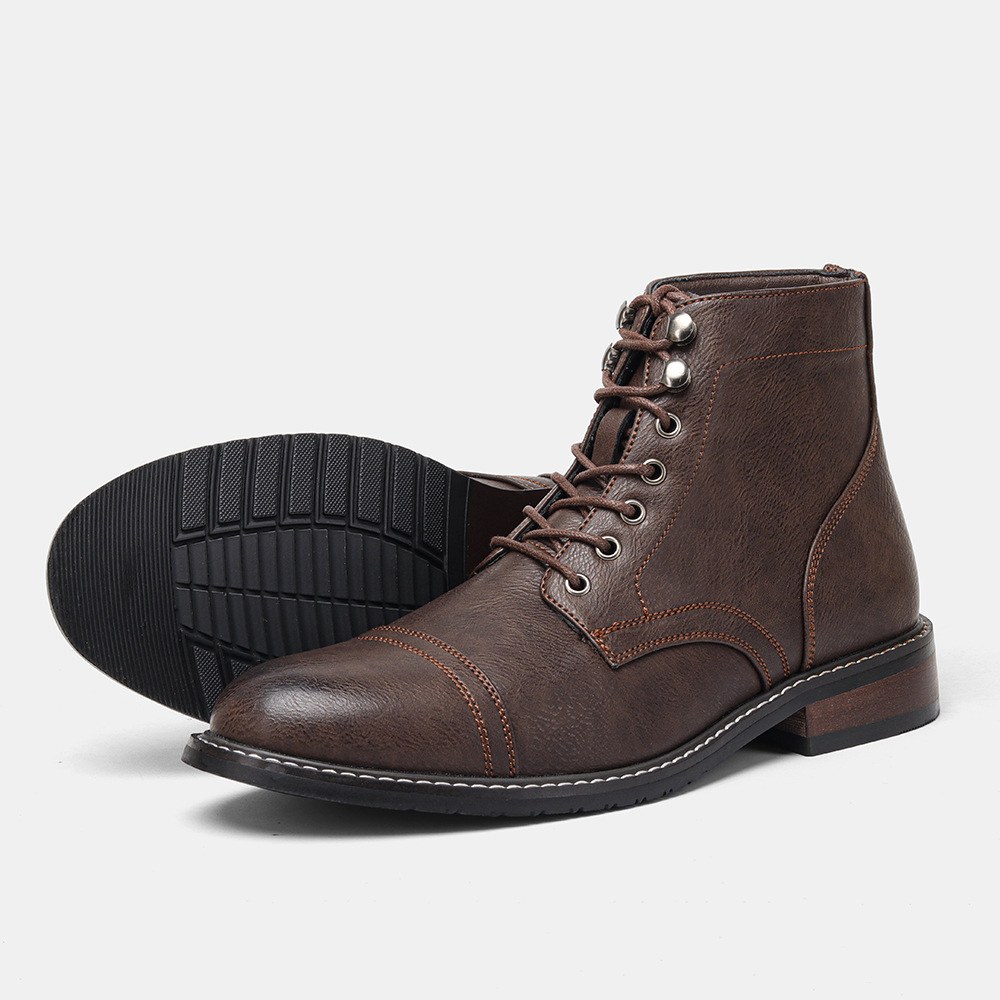 Retro PU Lace-up Work Boots — AL6633-39