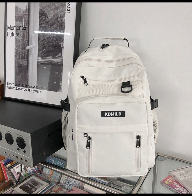 Nylon Student Backpack — White
