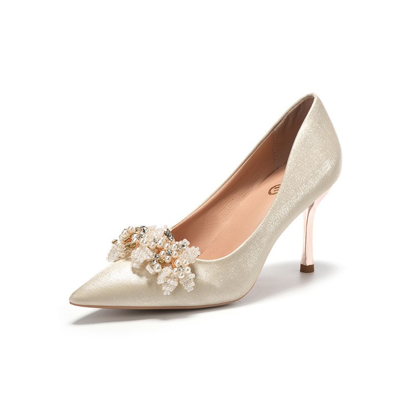 Satin Embellished Bridal Dress Heels — Stiletto Heel 8cm-37