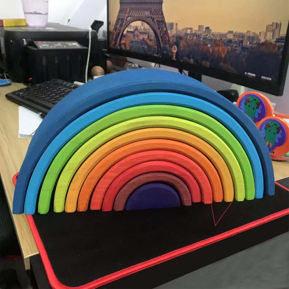 Wooden Rainbow Arch & Circle Building Blocks — 10pc