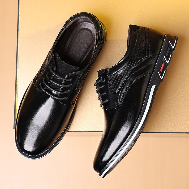 PU Lace-up Office Work Shoes — Black-43