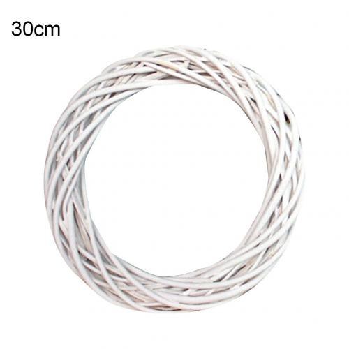 Christmas White Wicker Wreath Ring — White-L