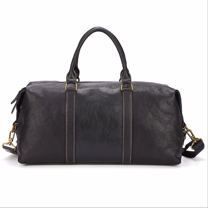 Leather-style Weekender Duffel Bag — Black