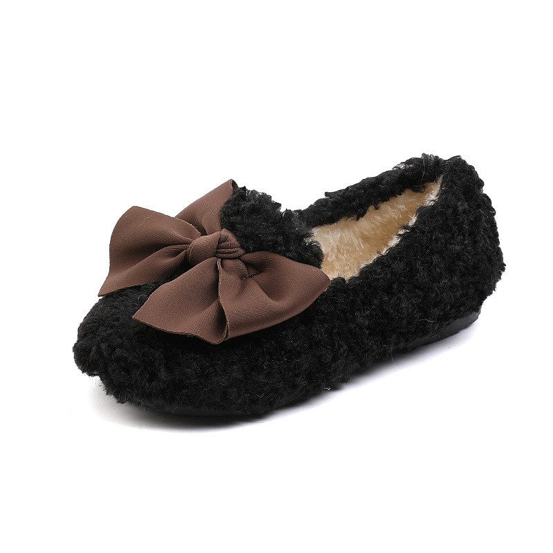 Children's Bow-detail Fleece Shoes — Black-26