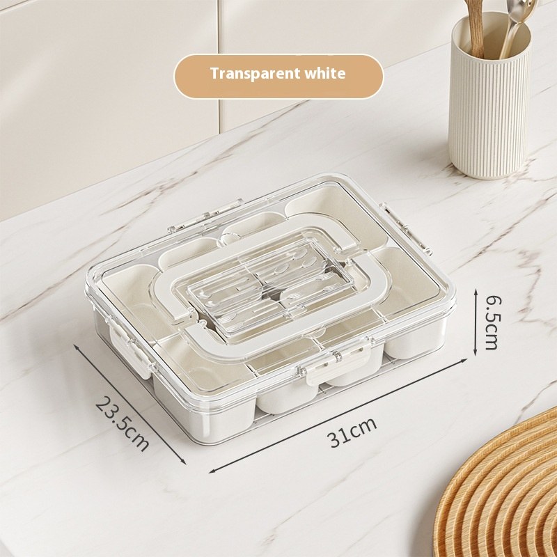 8 Grids Divided Serving Tray Fruits Snack Box Organizer Food Storage Container Seasoning Separator Box Refrigerator Organizer — Salad Crisper-Cream White