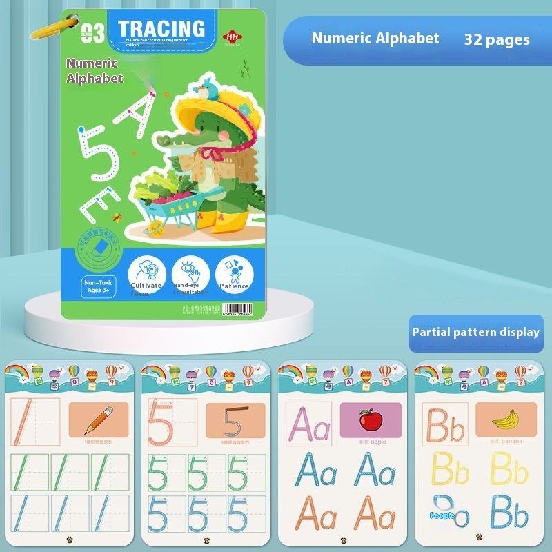 Alphabet & Number Tracing Practice Book — Alphanumeric 32 Pages