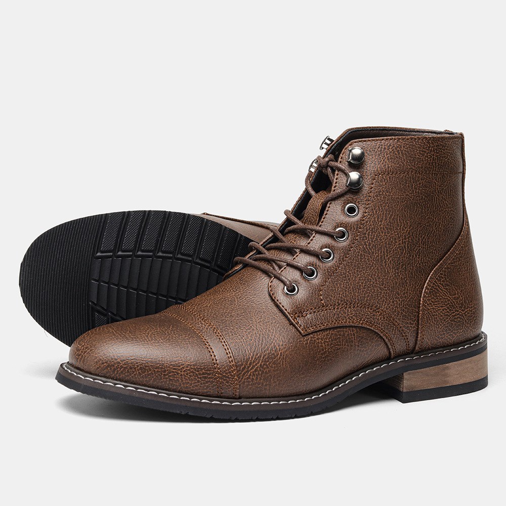 Retro PU Lace-up Work Boots — AL6656-50