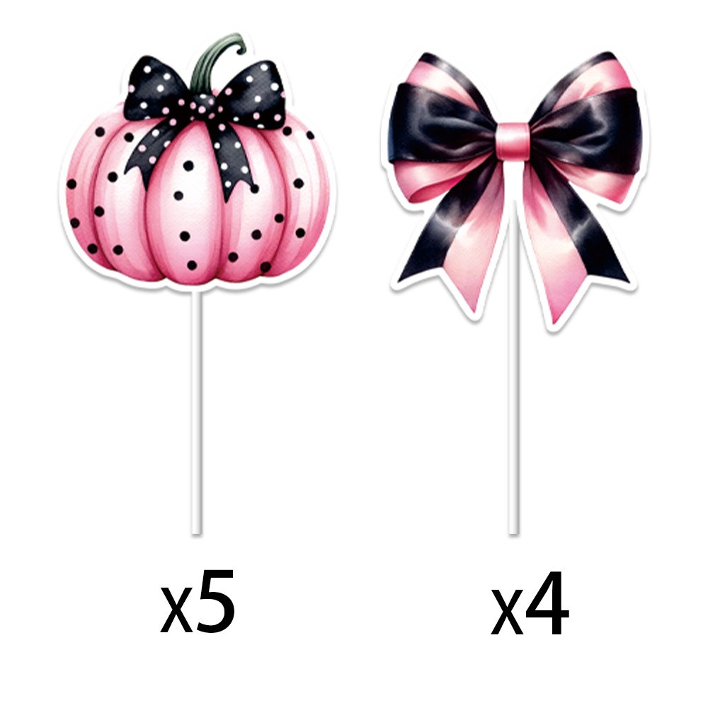 Halloween Pumpkin & Bow Decorative Picks — 9 Pieces Small Inserts