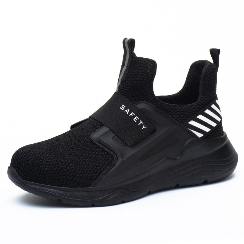 Strap-fastened Mesh Work Shoes — Black-42