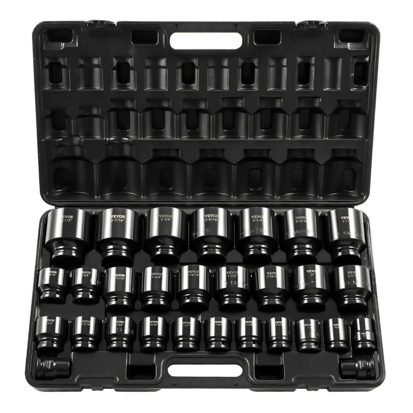Impact Socket Set 29 Piece Impact Sockets, 6-Point Sockets, Rugged Construction, CR-M0, Drive Socket Set Impact SAE — Black