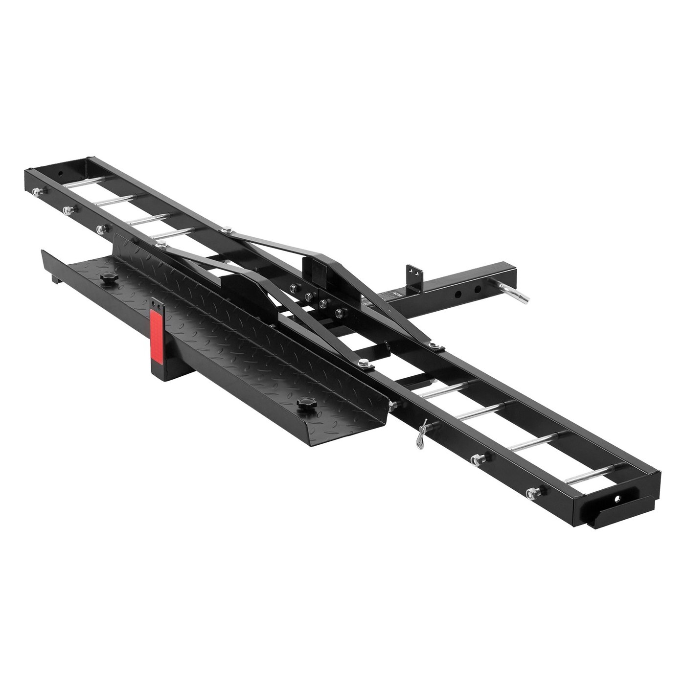 Motorcycle Carrier, 600 LBS Steel Motorcycle Carrier Hitch Mount With Loading Ramp, Scooter Dirt Bike Trailer Hauler With Ratchet Straps And Stabilizer, For Car, Truck With 2 Hitch Receiver — Black