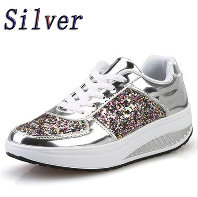 Silver Sequin Casual Sneakers — Silver-39