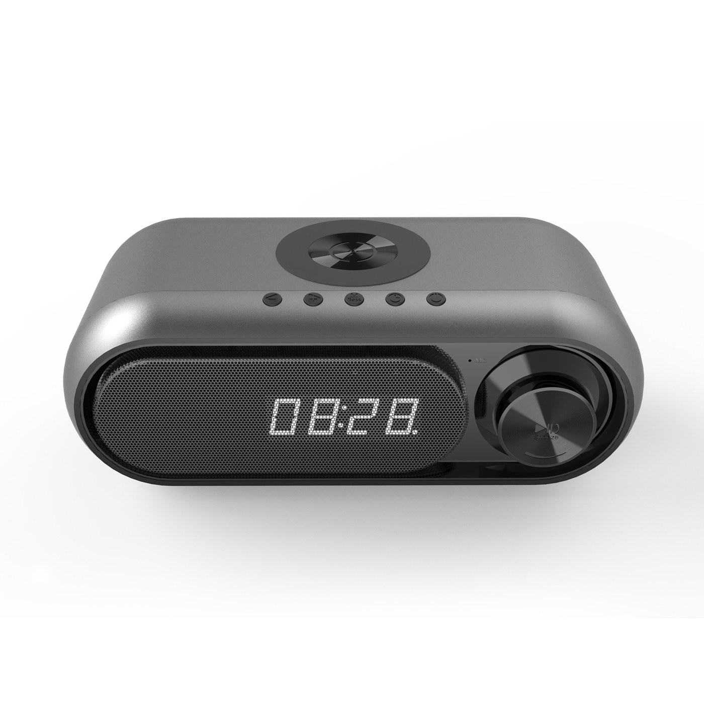 Wireless Charging Speaker Alarm Clock — Grey 5W-USB