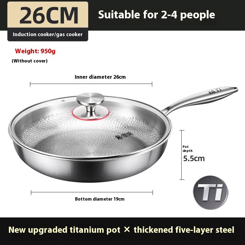 Pure Titanium Frying Pan Non-coated Non-stick Pan — 26cm With Cover