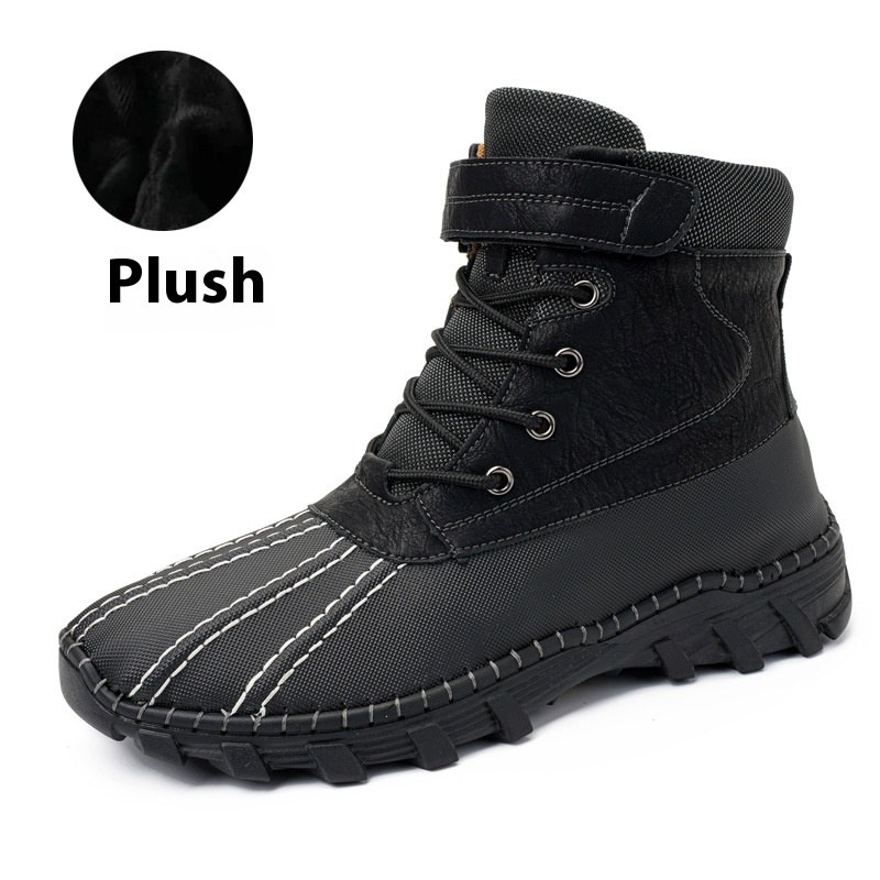 Plush-lined Winter Lace-up Boots — Black velvet-Size43