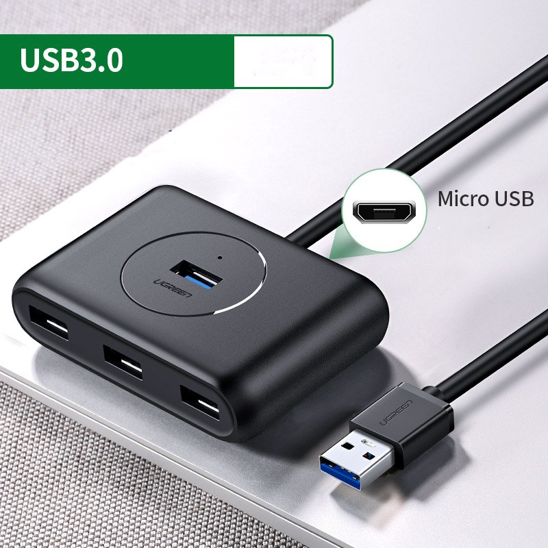 USB 3.0 Expansion Hub — Black / 4 Ports / 25 cm