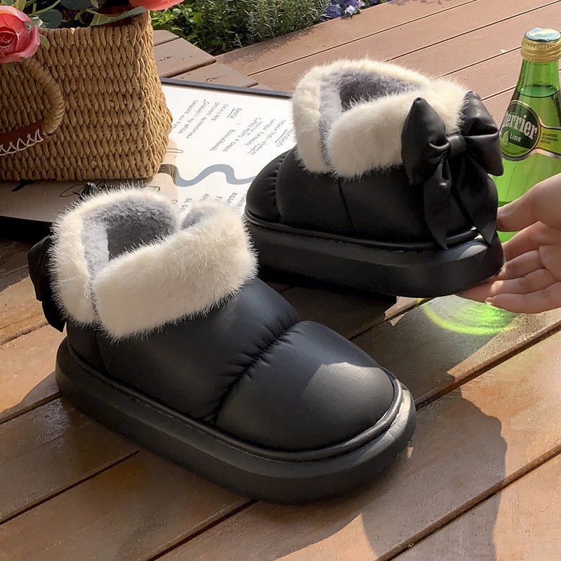 Bow-detail Plush Winter Boots — Black-38to39