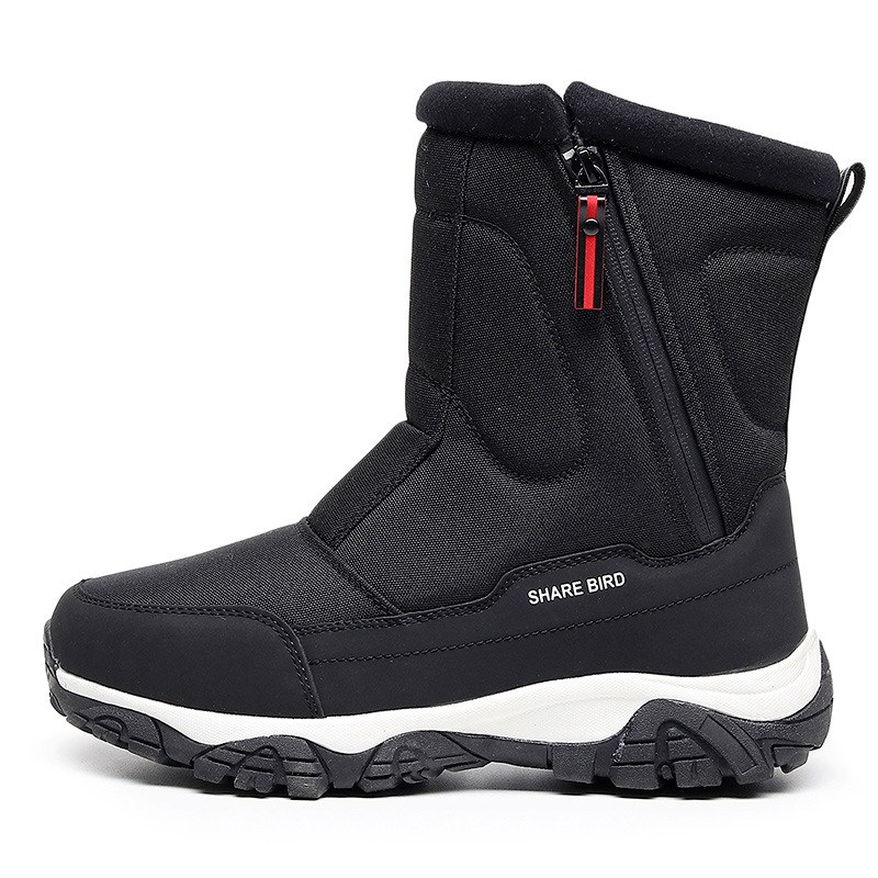 Plush-lined Zip Winter Boots — Thick Black And White-41 Standard Size