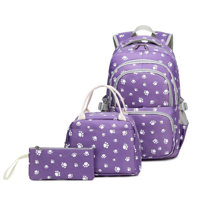 School Backpack, Lunch Bag & Pencil Case Set — Purple