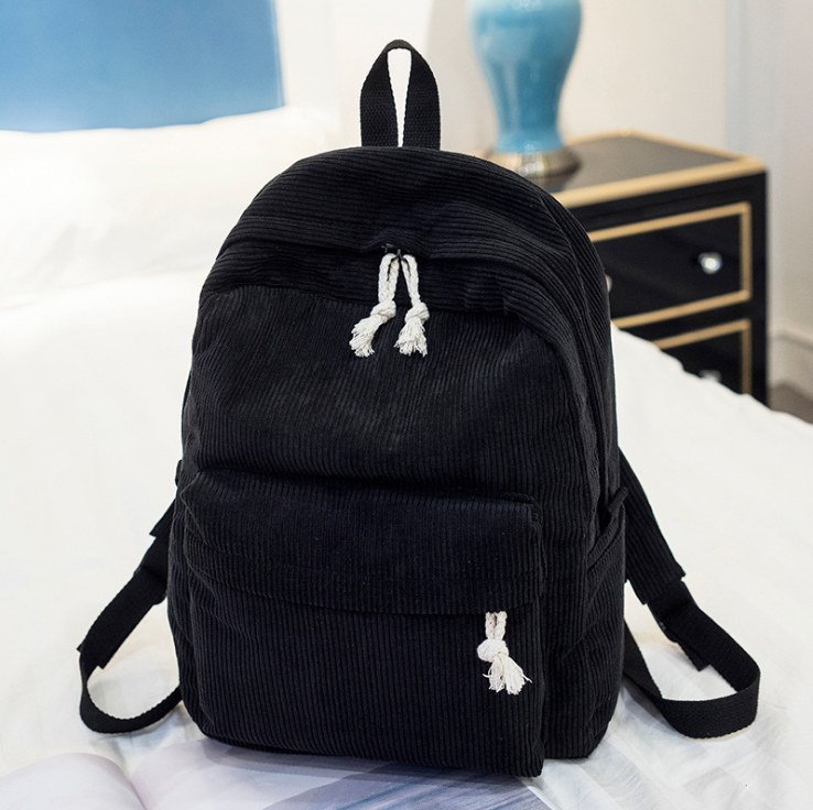 Corduroy School Backpack — Black