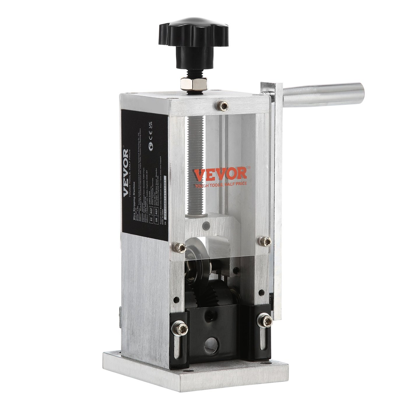 VEVOR Manual Wire Stripping Machine, Copper Stripper With Hand Crank Or Drill Powered, Visible Stripping Depth Reference, Portable Aluminum Frame Wire Peeler For Scrap Copper Recycling — 130x130x300 mm