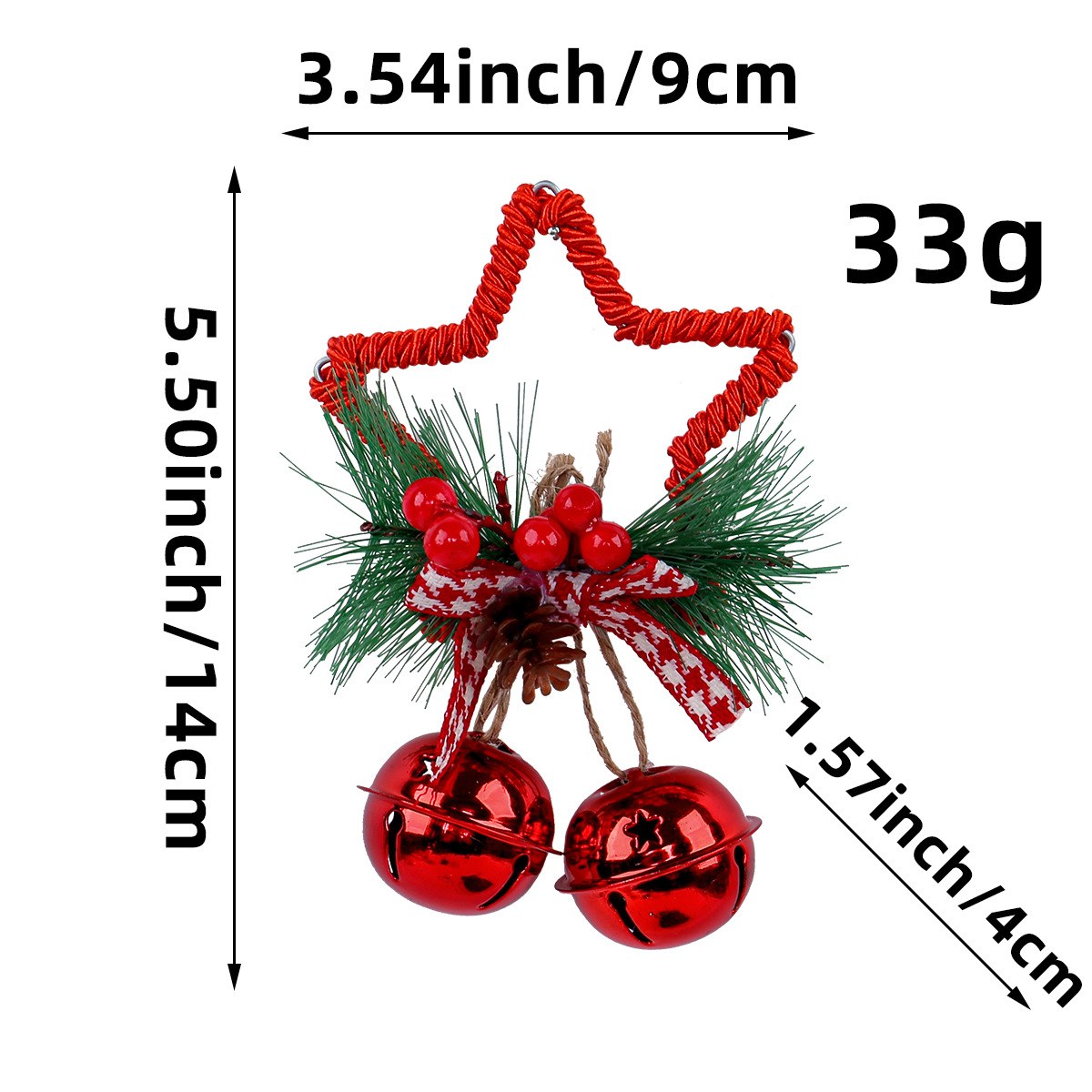 Christmas Star & Bell Hanging Ornament — Red