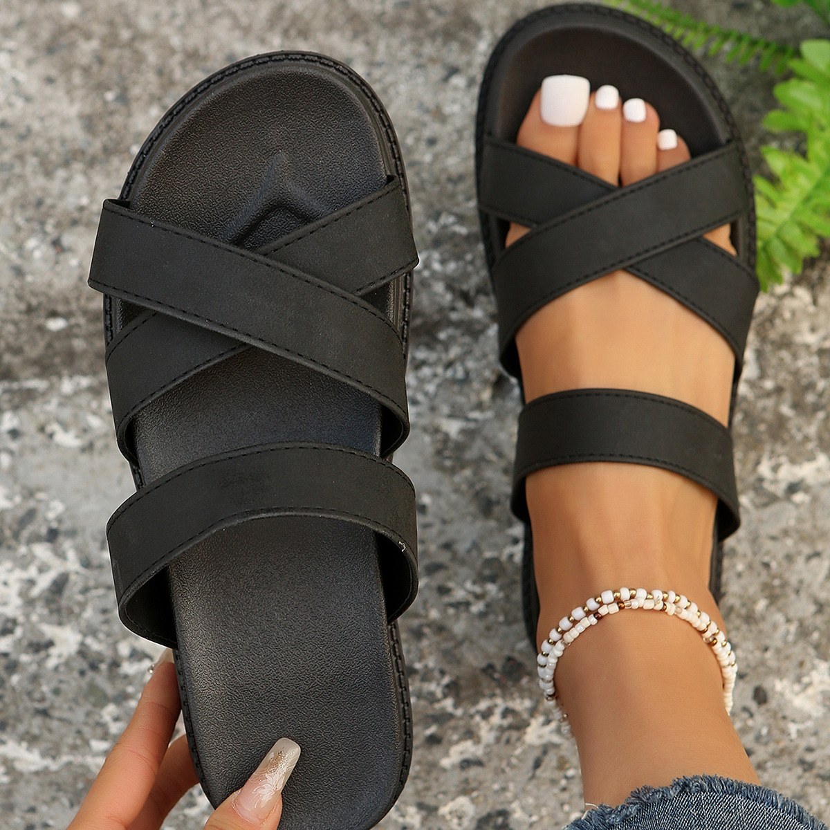 Cross-strap EVA-sole Sandals — Black-40