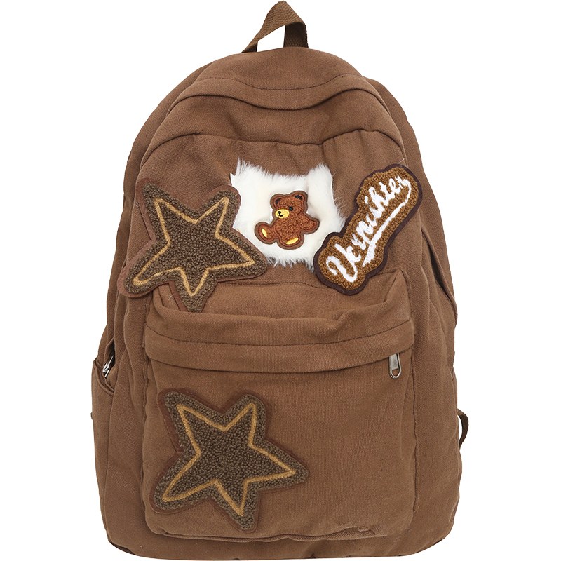Star-patch Canvas Backpack — Brown