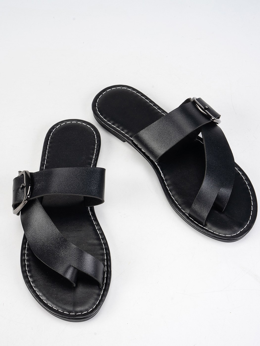 Buckle Toe-post Slides — Black-40