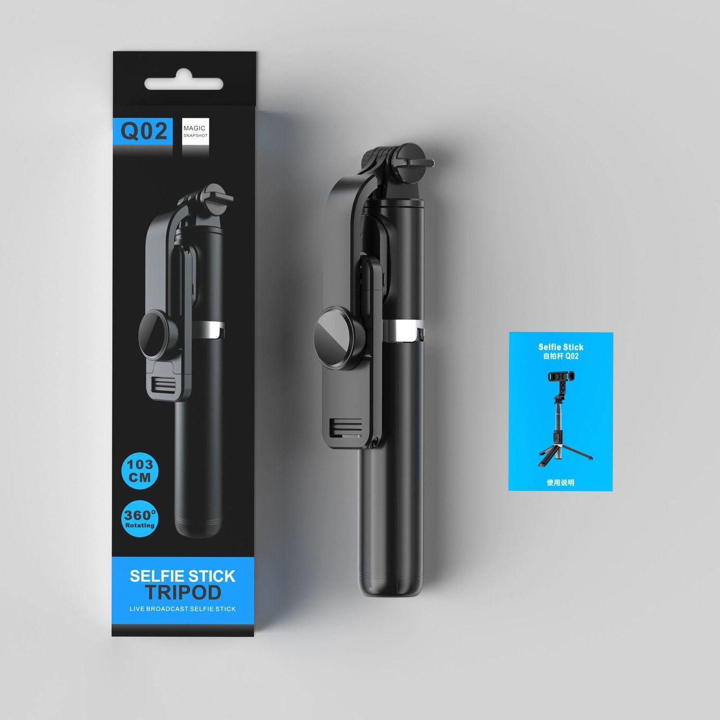 Q02 Selfie Stick Tripod — Black