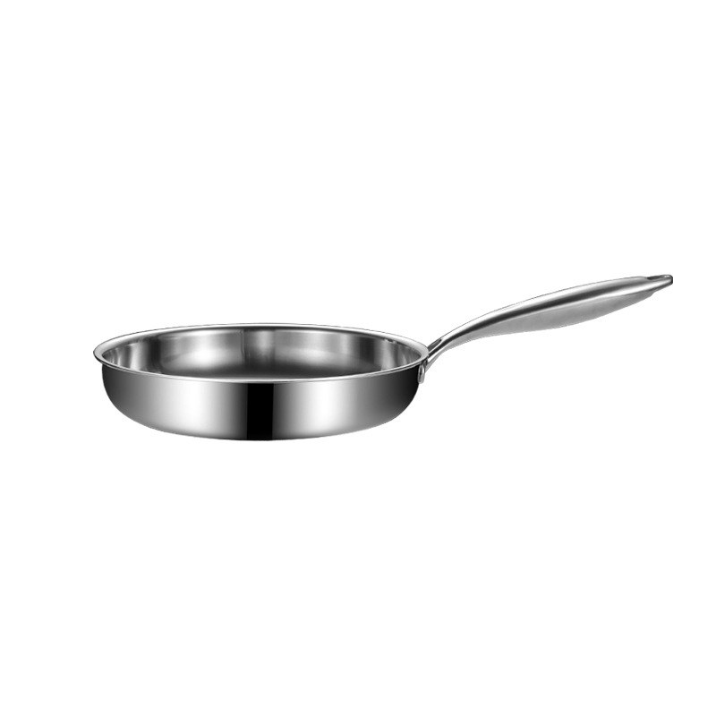 Frying Pan Household 304 Stainless Steel Induction Cooker Kitchenware Three-layer Steel — 24cm Glossy Frying Pan