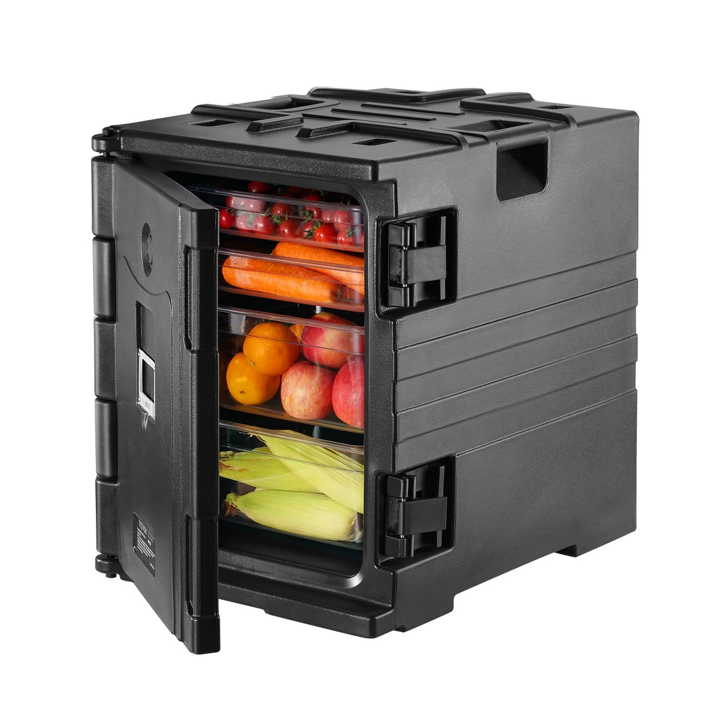 Insulated Food Pan Carrier, 82 Qt Hot Box For Catering, LLDPE Food Box Carrier W Double Buckles, Front Loading Food Warmer W Handles, Stackable End Loader For Restaurant, Canteen, Etc. Black — Black