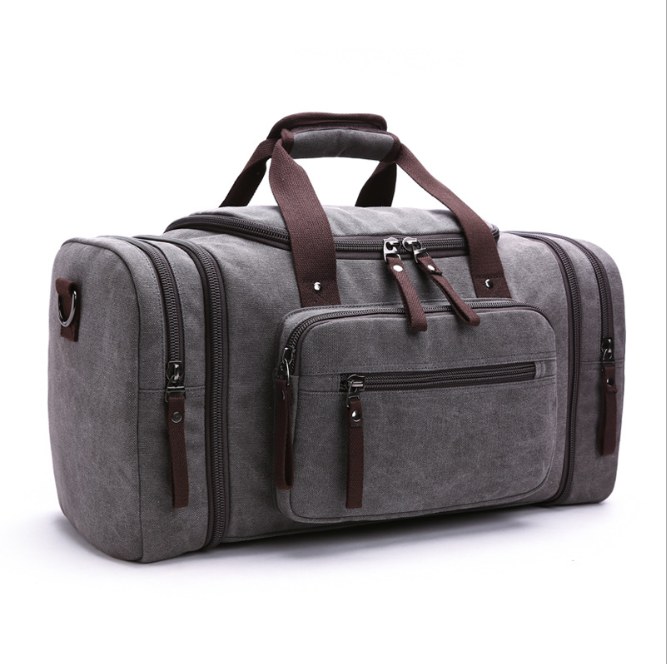 Canvas Travel Duffel Bag — Light Grey