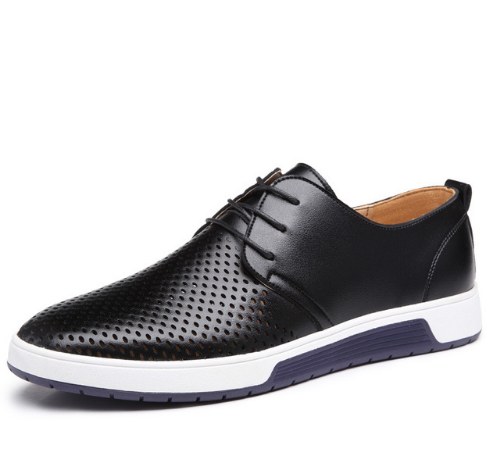 Perforated PU Lace-up Dress Shoes — Black 1-44
