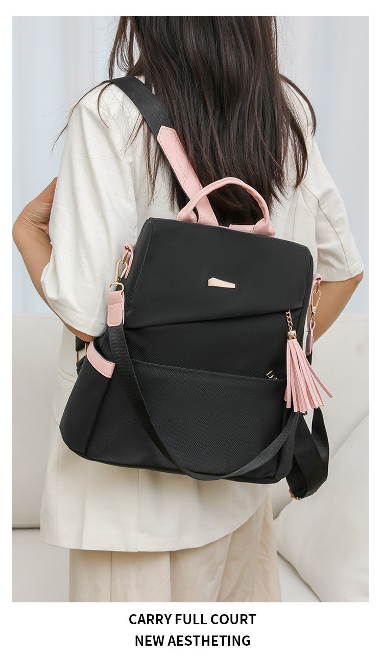 Two-tone Casual Backpack — Black With Pink