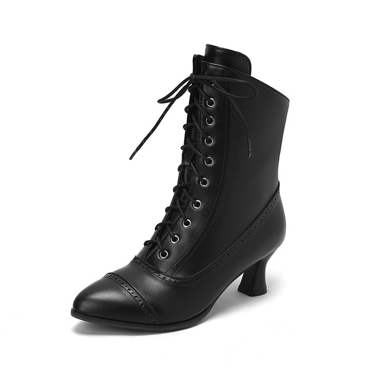 Retro Lace-up Ankle Boots — Black-35