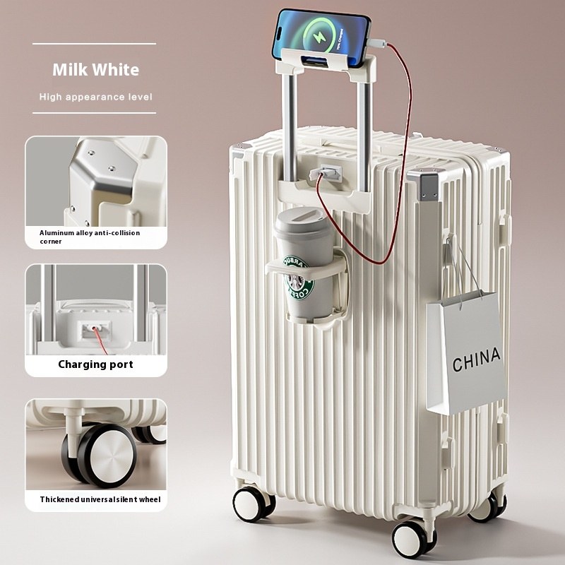 Spinner Suitcase with USB Port — White Zipper-20 Inches