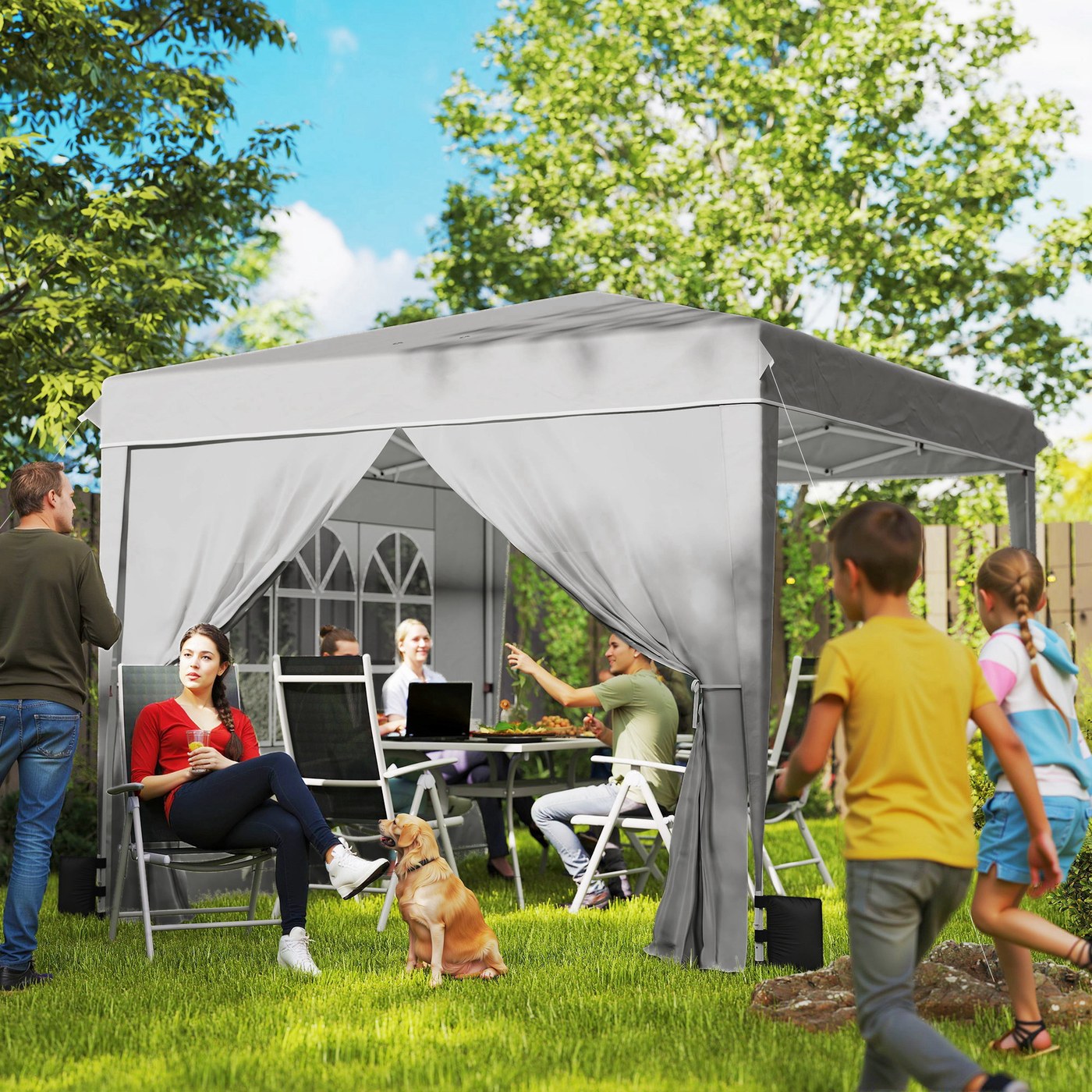 Up Canopy Tent With Sidewalls — Light Gray